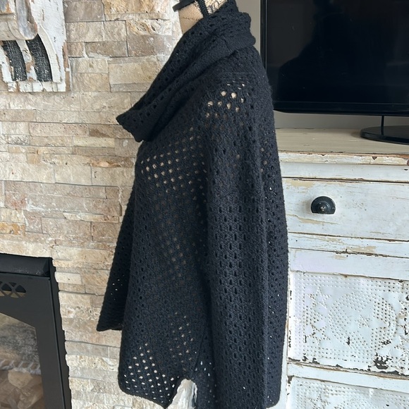 James Perse open knit long sleeve cowl neck black sweater with side slits - Picture 6 of 16